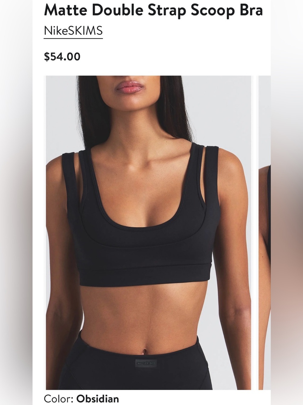 NikeSKIMS NEW Size L Matte Double Strap Scoop Bra Color Obsidian $54 MSRP